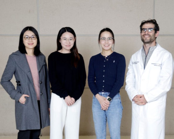 From left, Danxia Yu, PhD, Zicheng Wang, MS, Lei Wang, PhD, and Jason Samuels, MD.