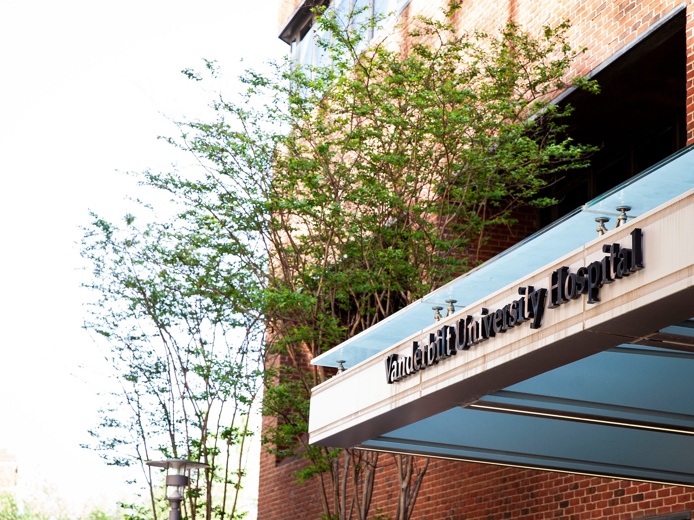 Vanderbilt University Hospital signage with a tree behind it.