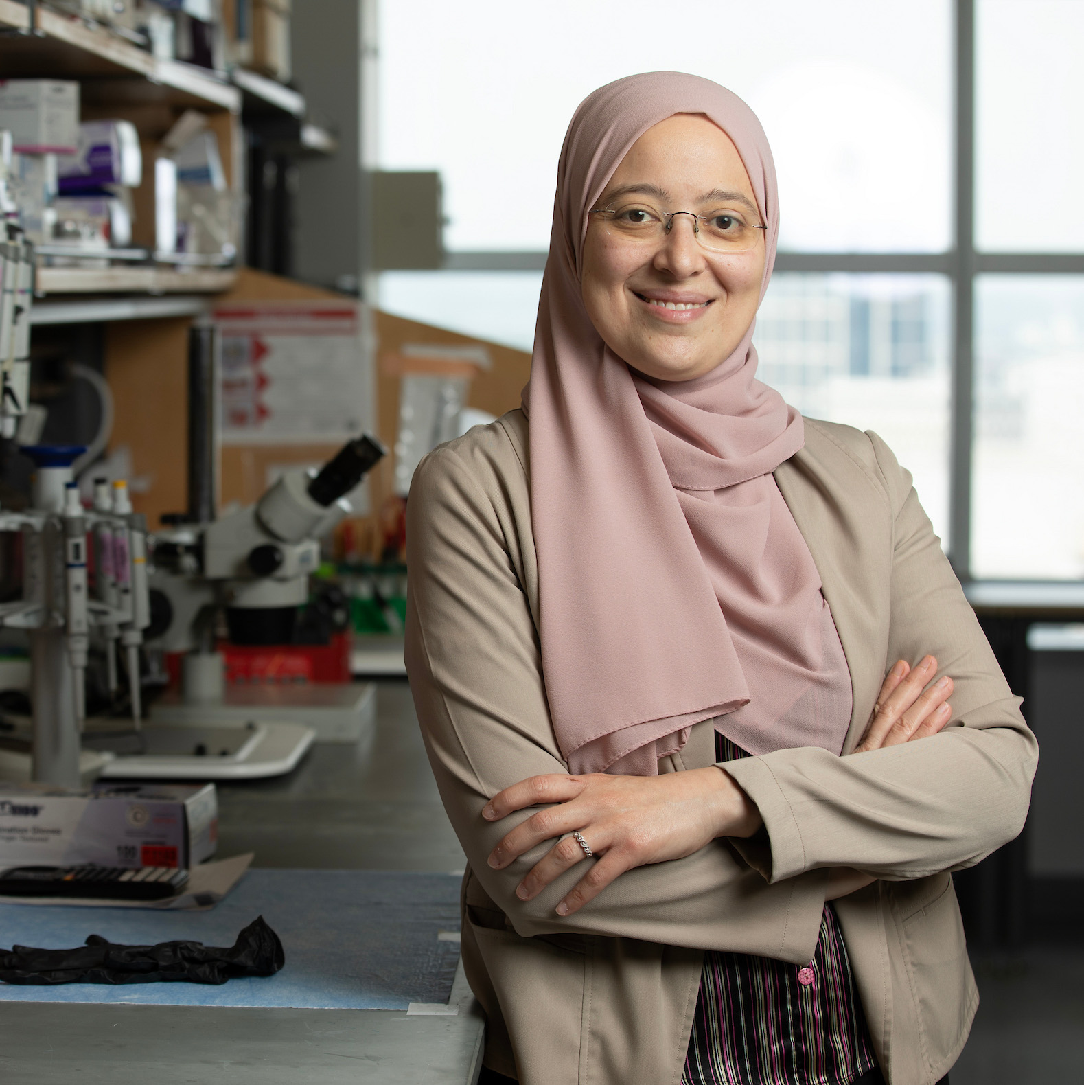 Dr. Eman Gohar poses in her lab.