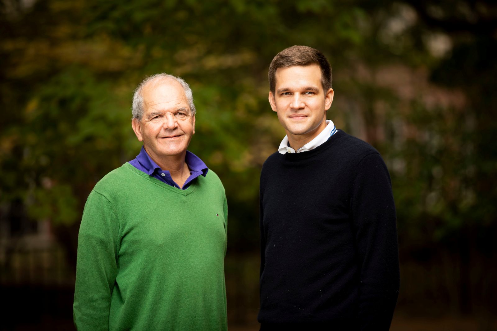 Drs. Roy Zent and Fabian Bock pose for a portrait outside on the Vanderbilt campus.