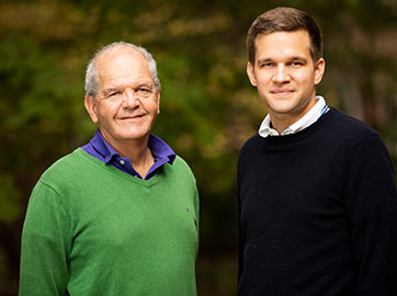 Drs. Roy Zent and Fabian Bock pose for a portrait outside on the Vanderbilt campus.