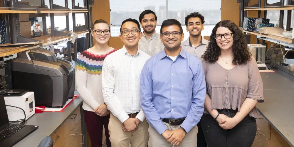 Six members of the Choksi lab pose in their Vanderbilt GI research lab. 